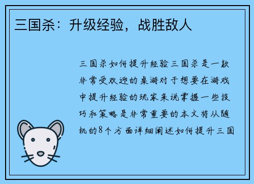 三国杀：升级经验，战胜敌人